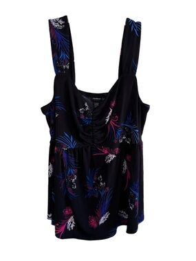 torrid Black Floral Ruched-Front Tank with Wide Straps and Empire Waist Size 1